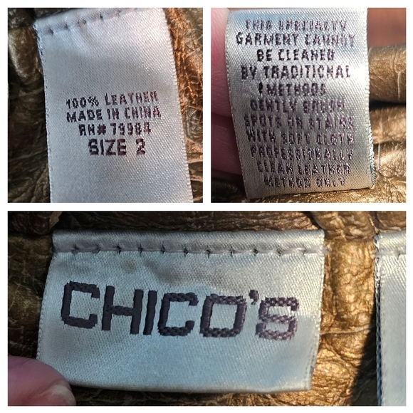 CHICO'S Womens 100% Leather Metallic Reptil Print Zip Front Pockets Jacket Sz 2 - Picture 16 of 16